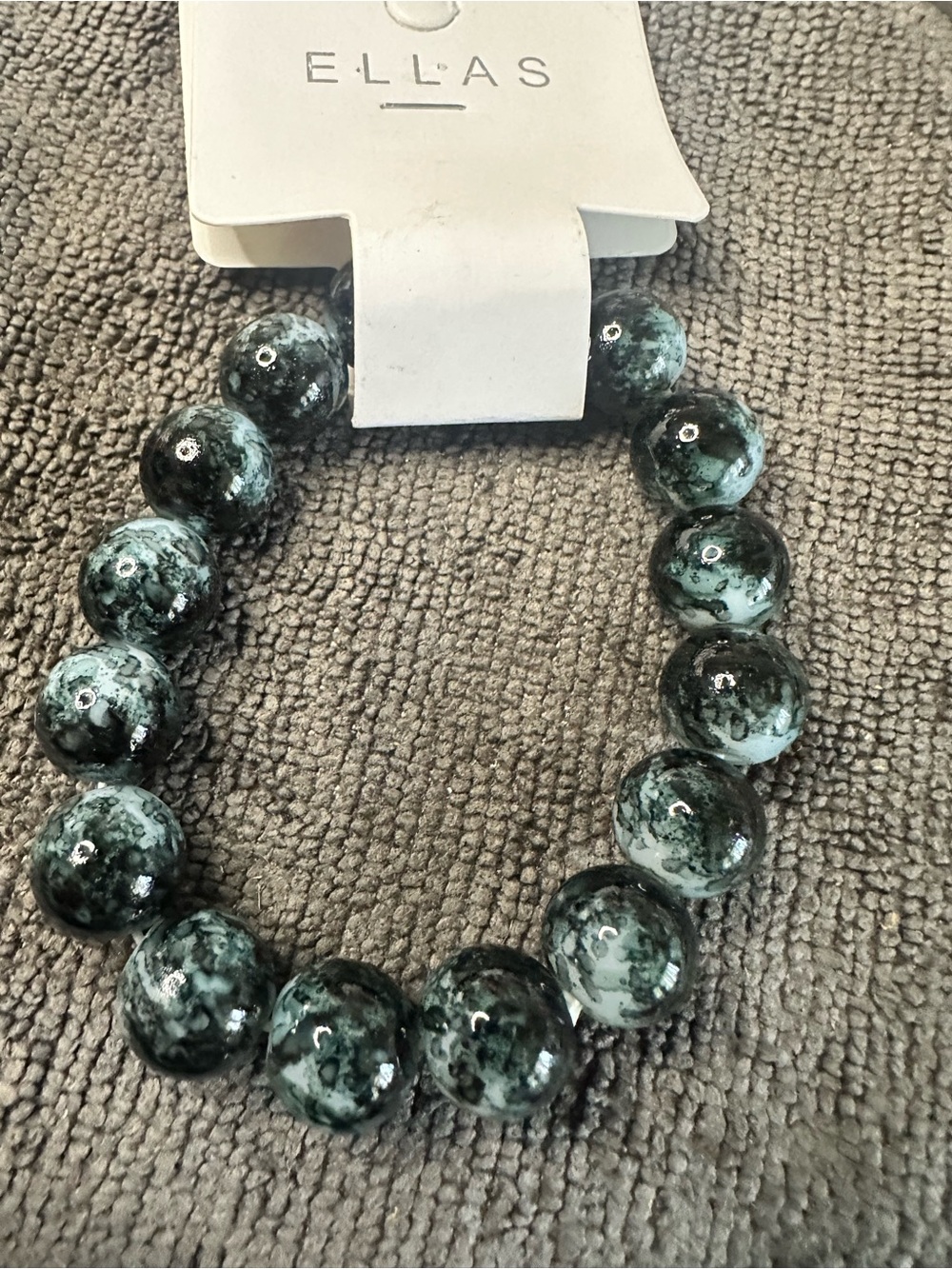 Green Marbled Beaded Stretch Bracelet glass